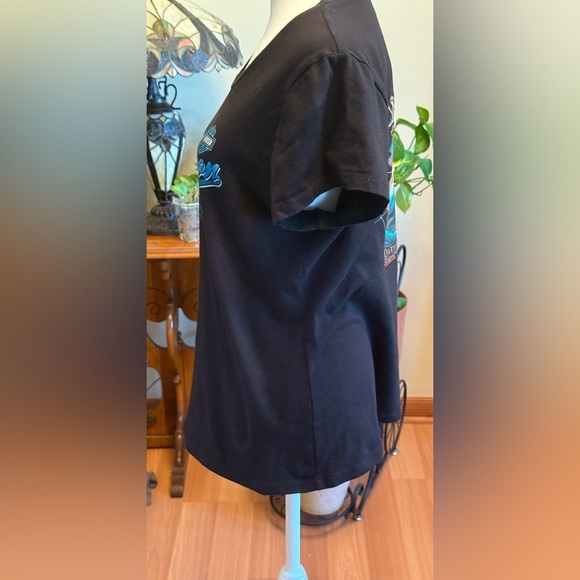 Harley Davidson Bert’s Black Widow Blue print on Black Tee Size Large - Picture 3 of 14